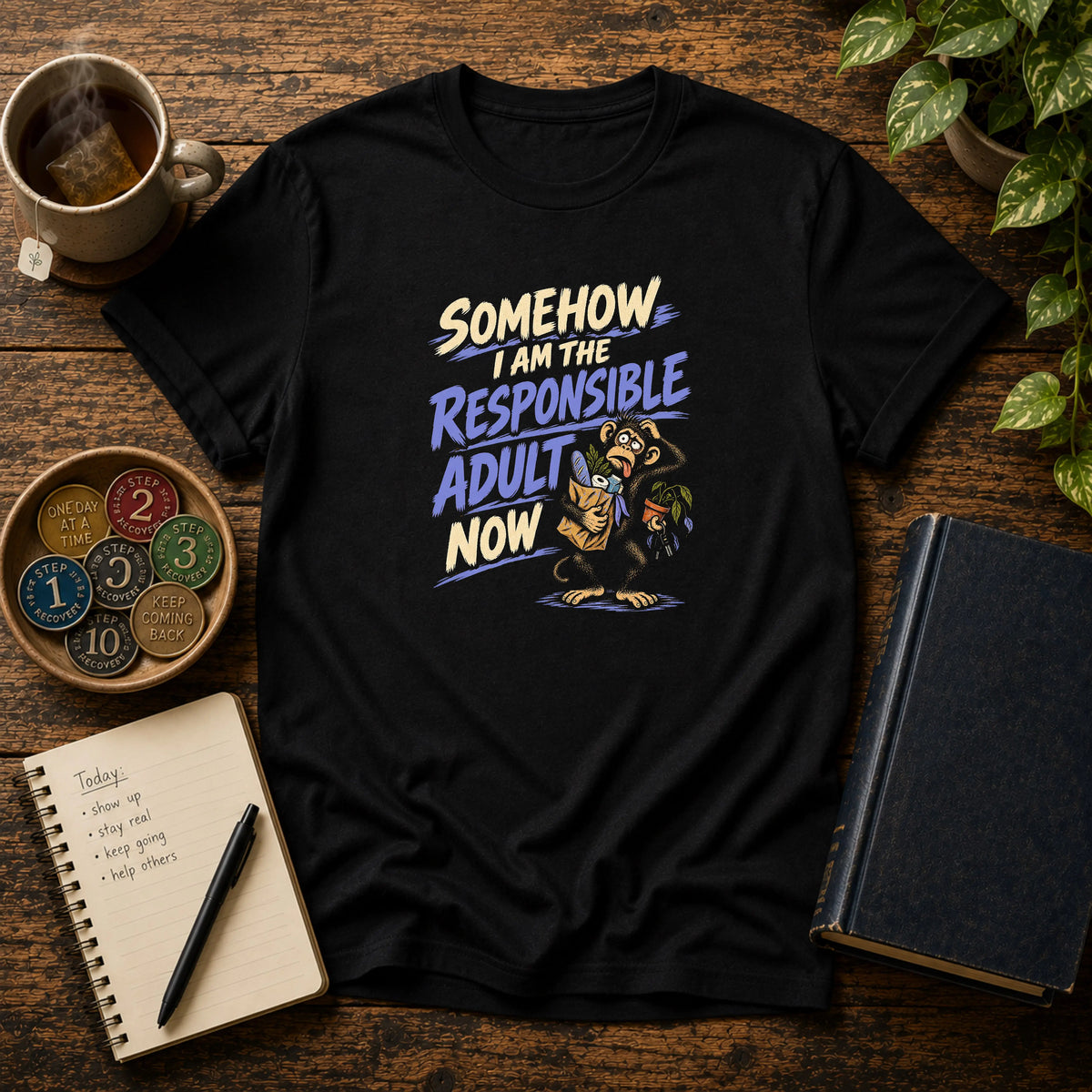 Somehow, I Am The Responsible Adult Now - Premium Cotton T-Shirt Into Recovery