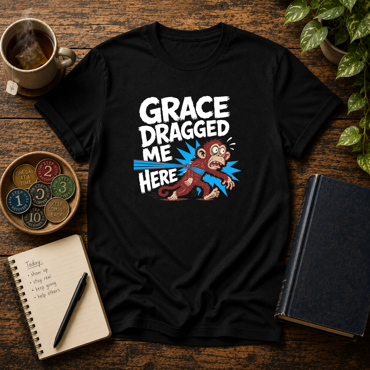 Grace Dragged Me Here - Premium Cotton T-Shirt Into Recovery