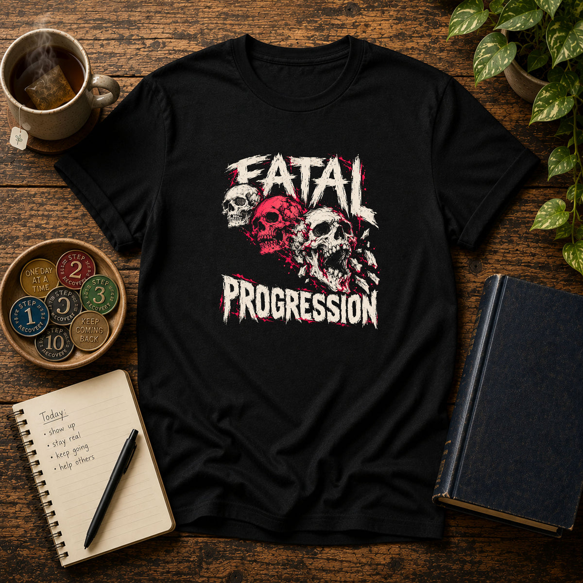 Fatal Progression Skull 12-Step Recovery T-Shirt
