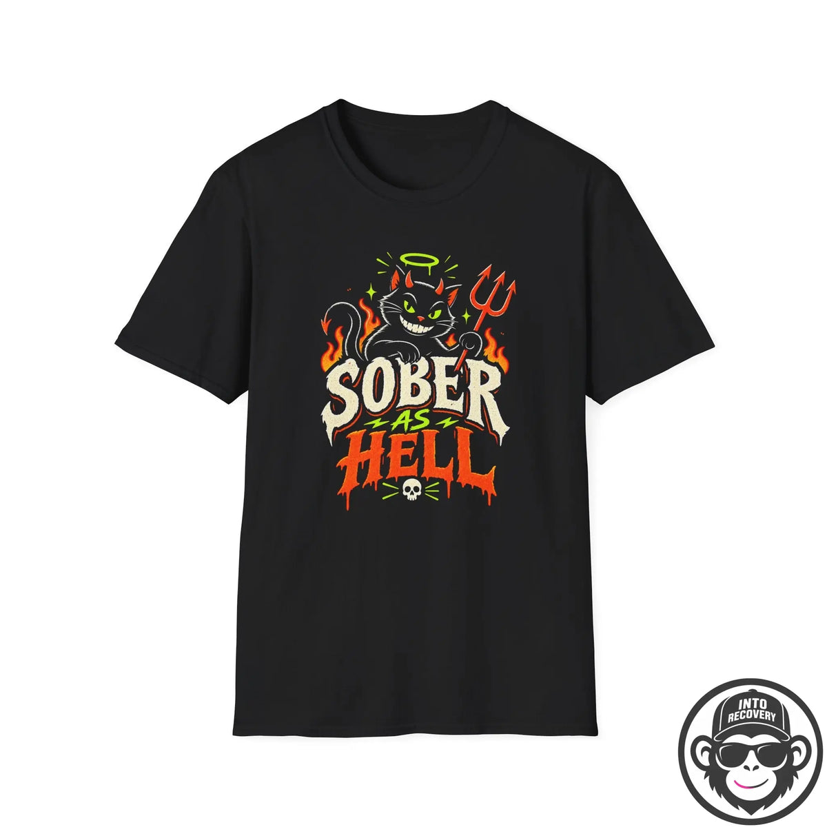 Sober As Hell Recovery T-Shirt - Black Cat Into Recovery
