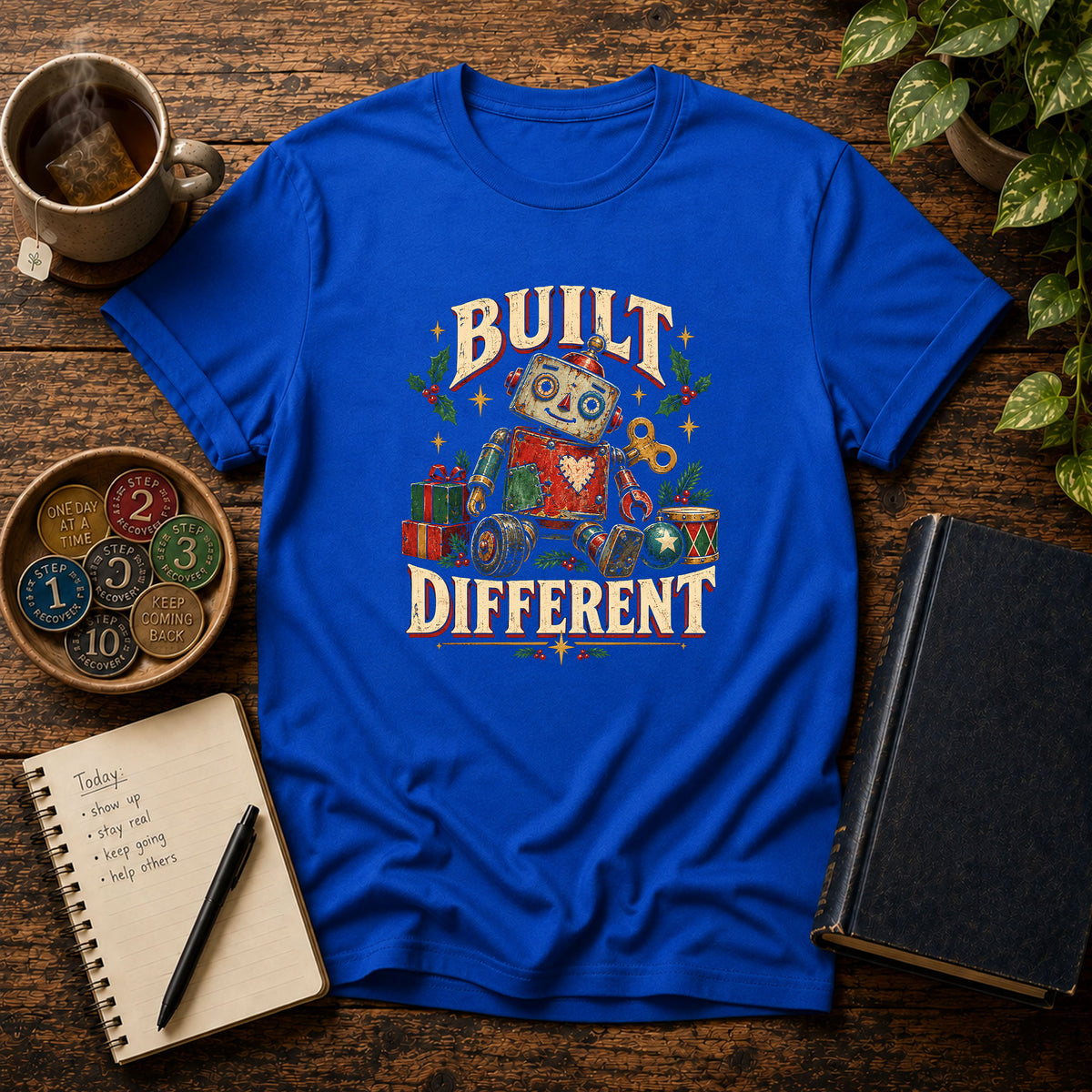 Built Different Vintage Robot Holiday T-Shirt