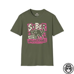 Sober and Ungovernable Cat Punk Recovery T‑Shirt Printify