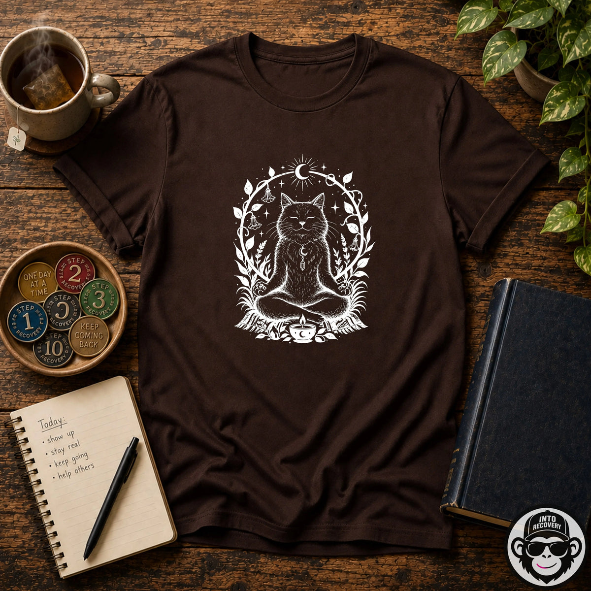 Mediative Cat - Premium Cotton T-Shirt Into Recovery
