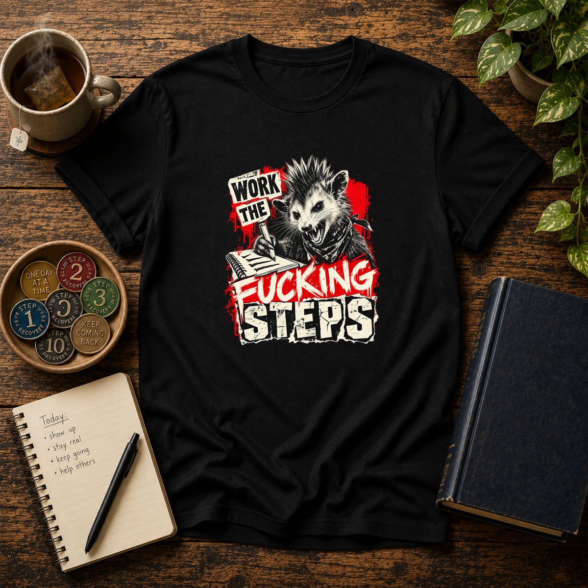 Work the F*cking Steps (Possum) 12-Step Recovery T-Shirt