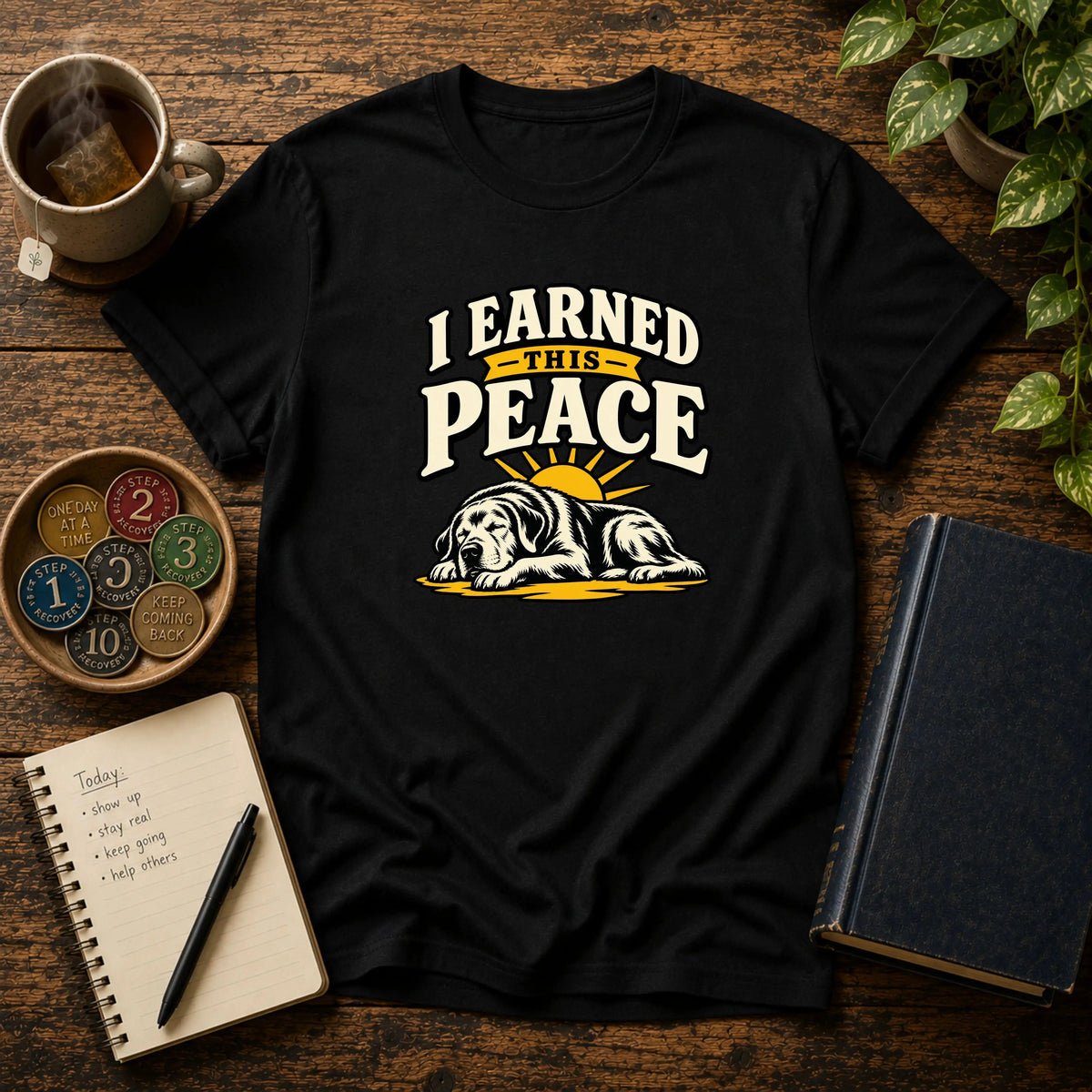 I Earned This Peace w/ Dog  Recovery T-Shirt Into Recovery