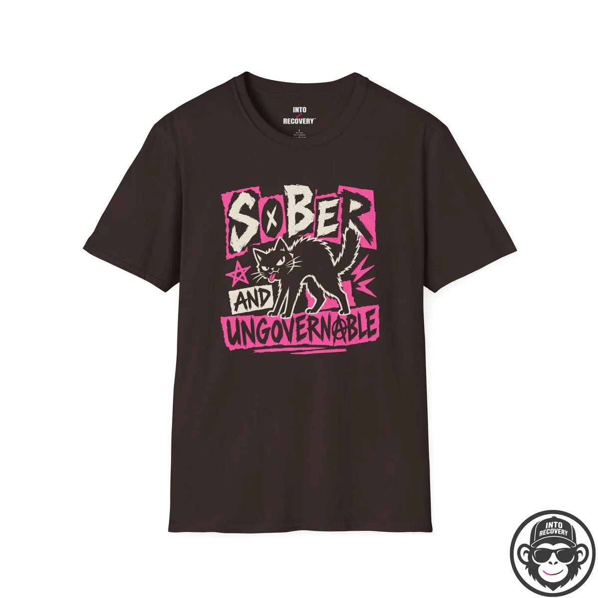 Sober and Ungovernable Cat Punk Recovery T‑Shirt Printify