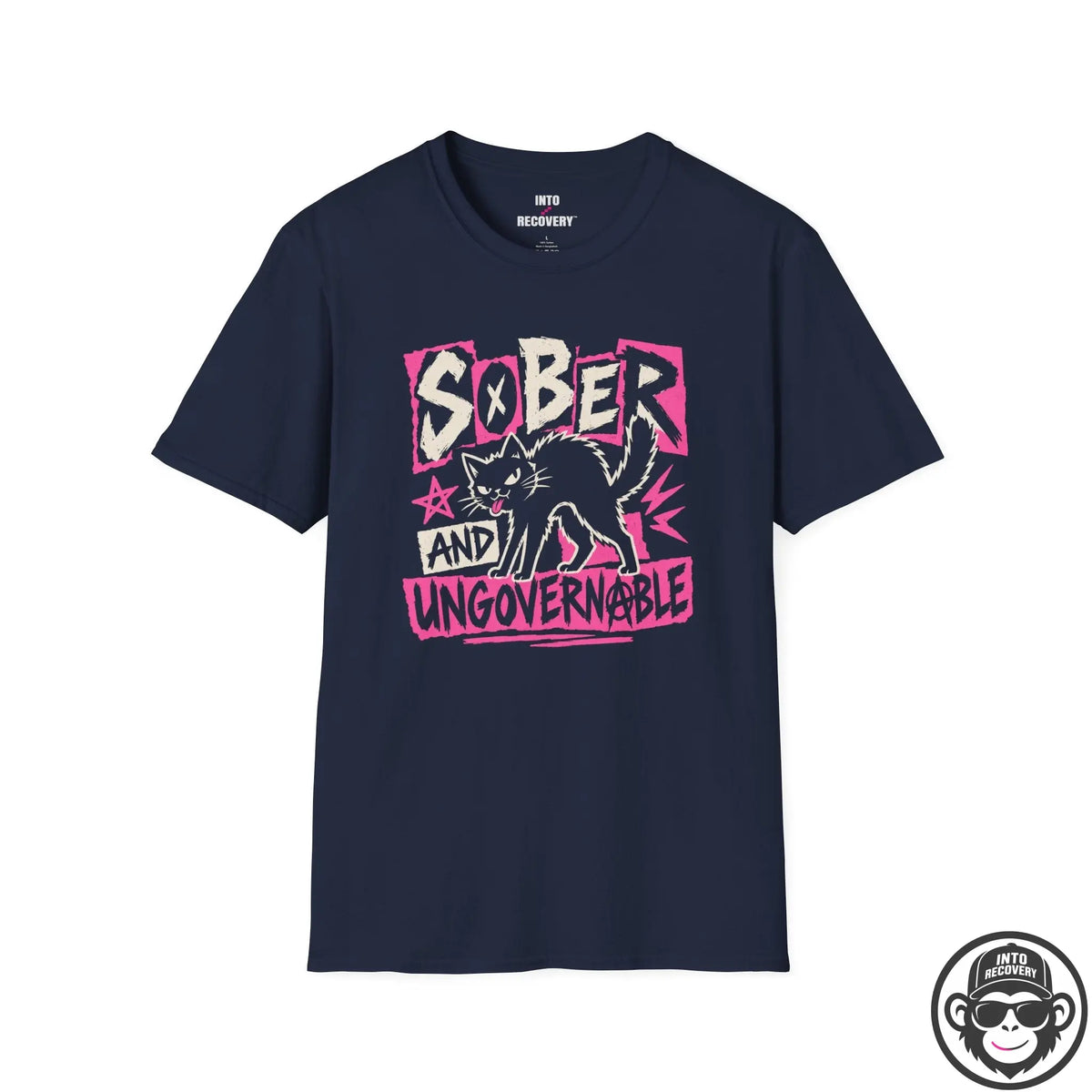 Sober and Ungovernable Cat Punk Recovery T‑Shirt Printify