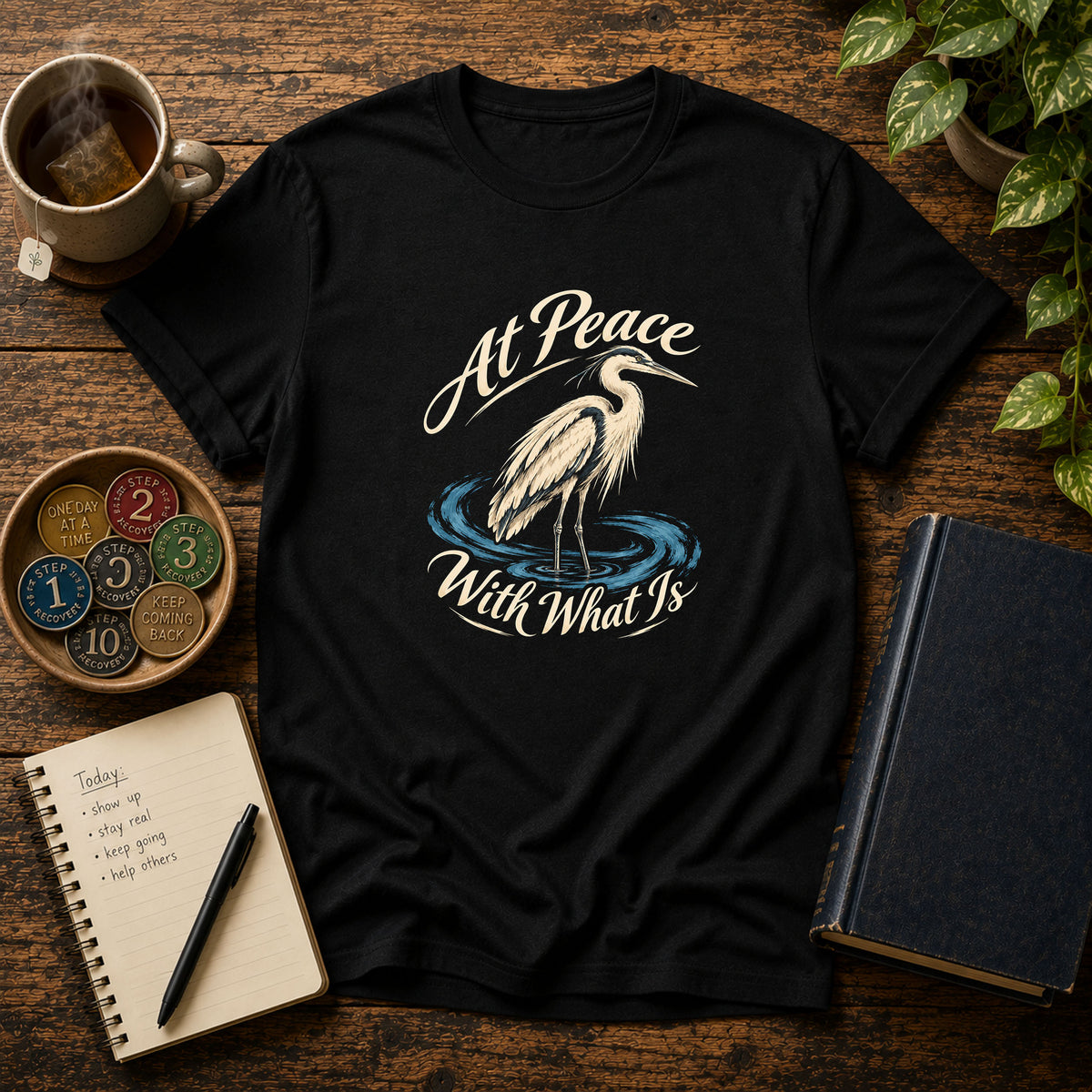 At Peace With What Is (Heron) Recovery T-Shirt