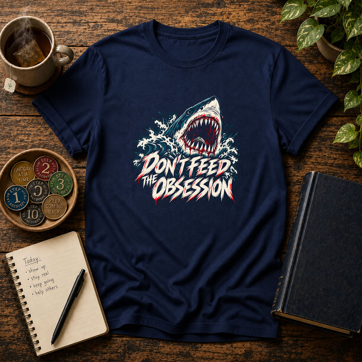 Don't Feed the Obsession Retro Surf Shark T-Shirt