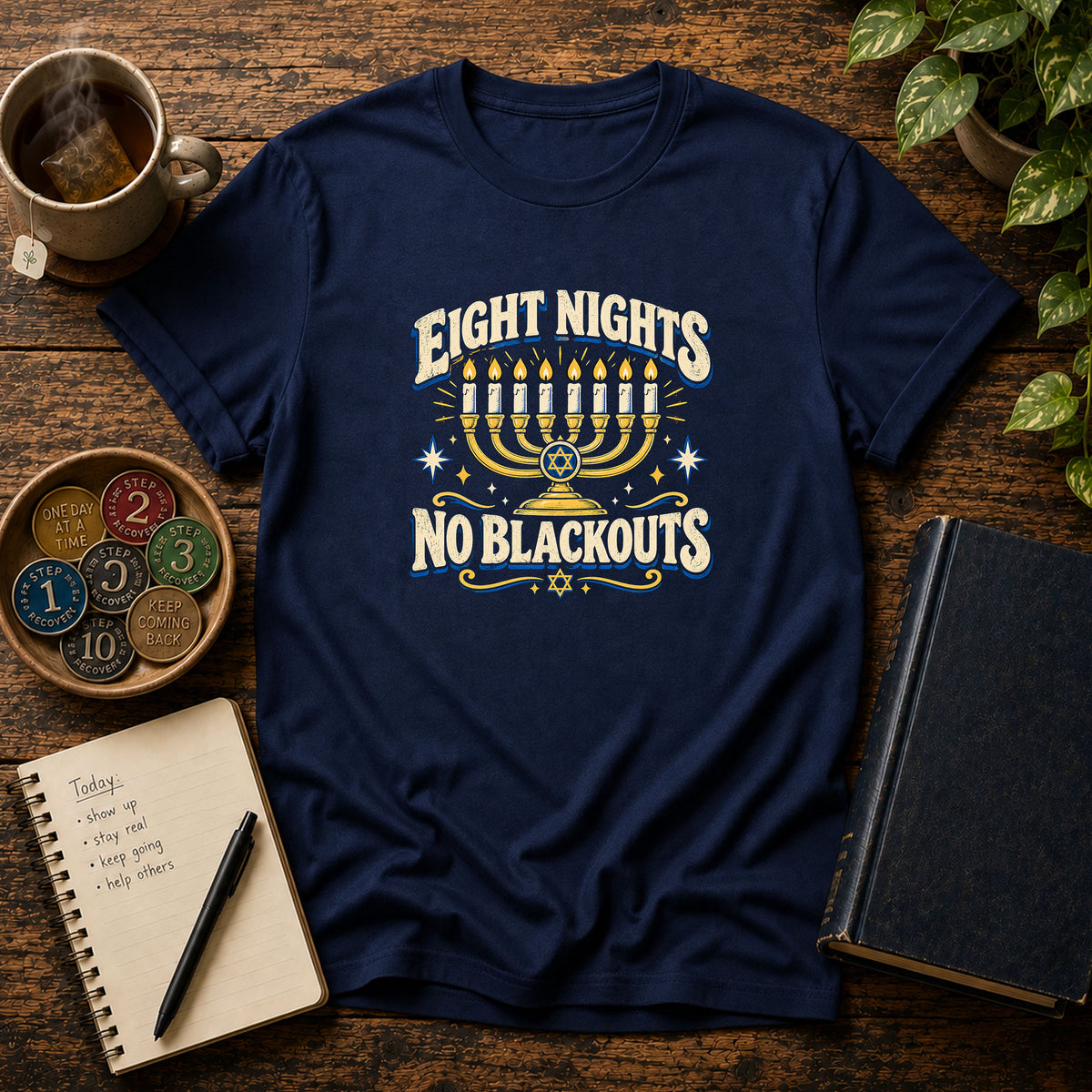 Eight Nights No Blackouts Hanukkah Recovery T-Shirt