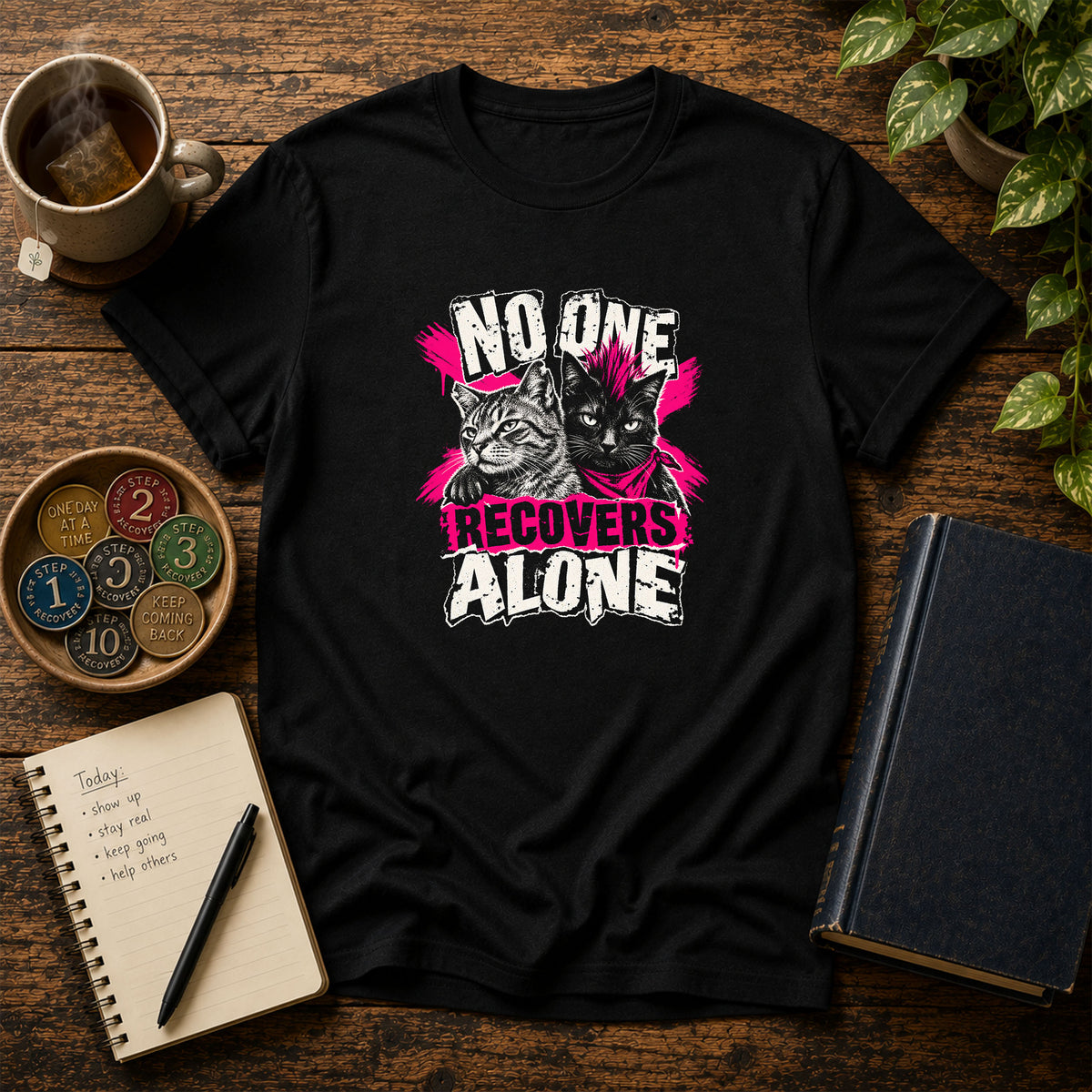 No One Recovers Alone (Cats) Recovery T-Shirt