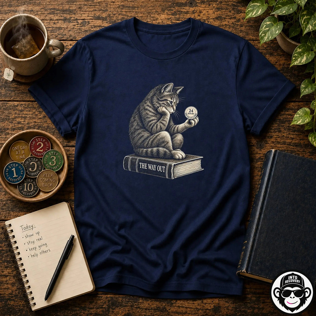 Cat Pondering Recovery T‑Shirt Printify