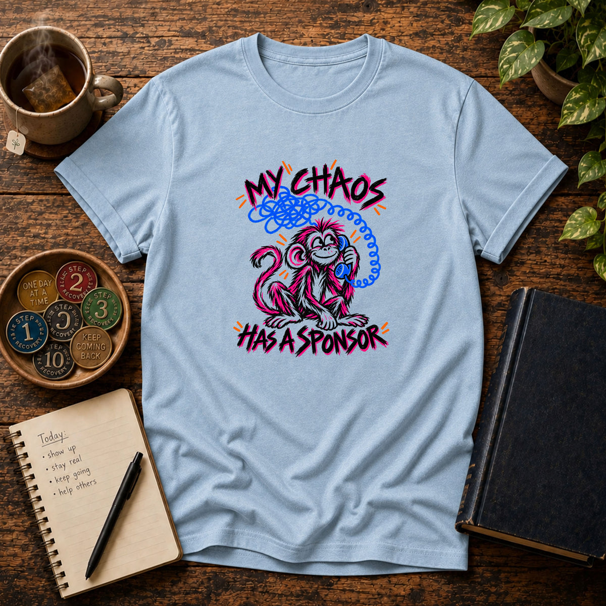 My Chaos Has a Sponsor Playful Monkey Recovery T-Shirt