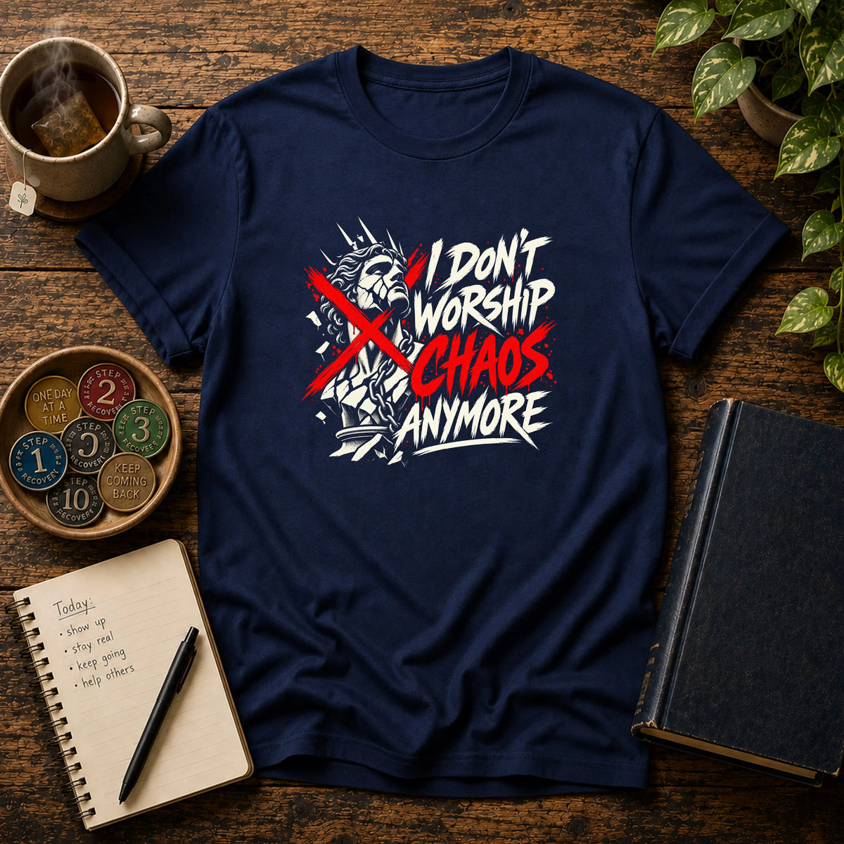 I Don't Worship Chaos Anymore - Premium Cotton T-Shirt Into Recovery