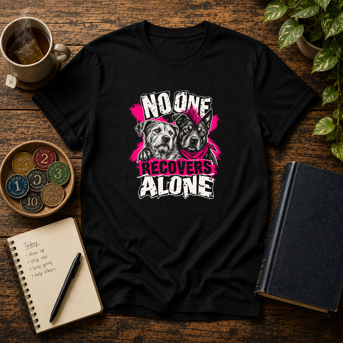 No One Recovers Alone (Dogs) Recovery T-Shirt