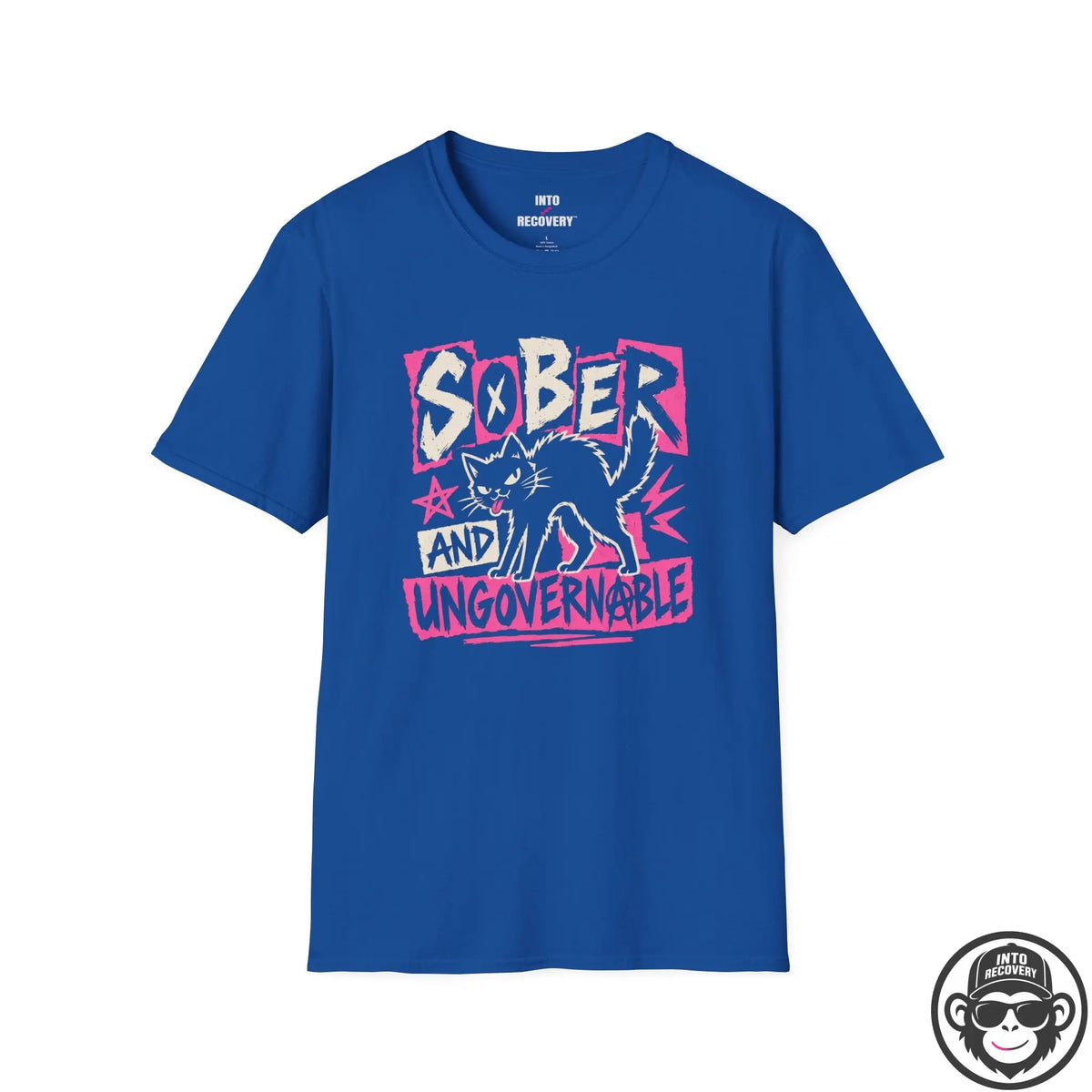 Sober and Ungovernable Cat Punk Recovery T‑Shirt Printify