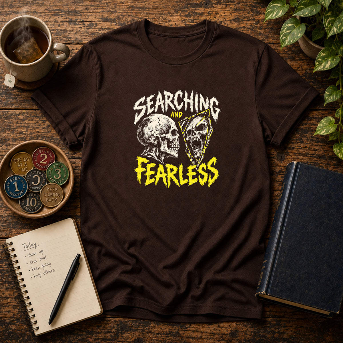 Searching and Fearless (Skull) 12-Step Recovery T-Shirt