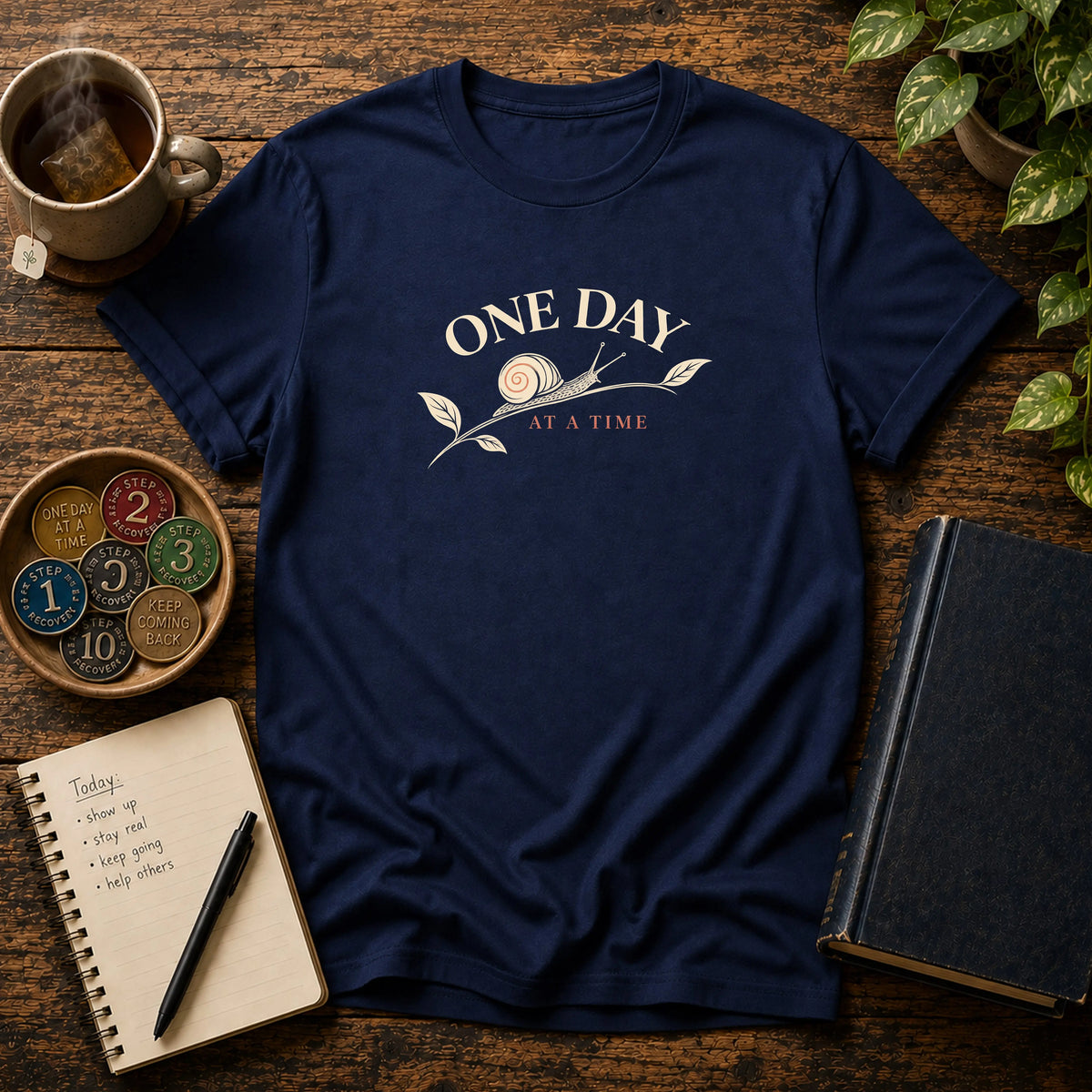 One Day At A Time - Premium Cotton T-Shirt Into Recovery
