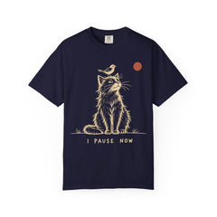 I Pause Now Cat & Bird Meditation T-Shirt