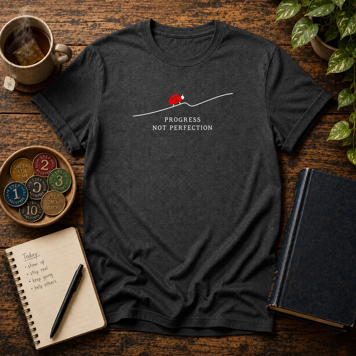 Progress Not Perfection - Premium Cotton T-Shirt Into Recovery