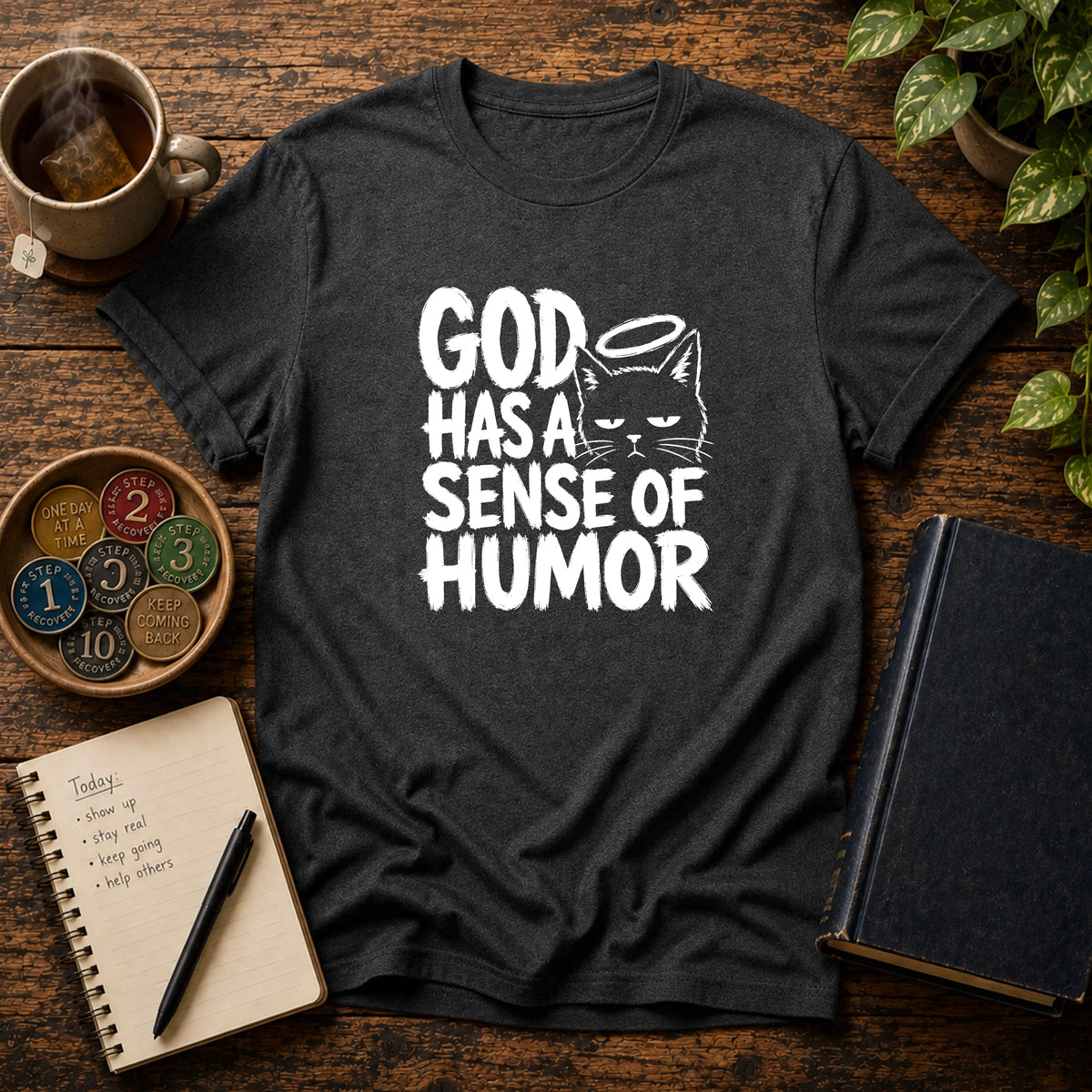 God Has A Sense Of Humor - Premium Cotton T-Shirt Into Recovery
