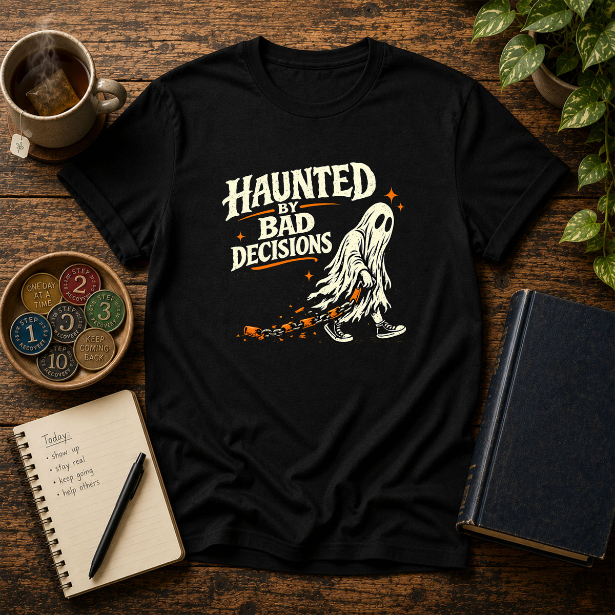 Haunted By Bad Decisions 12-Step Recovery T-Shirt