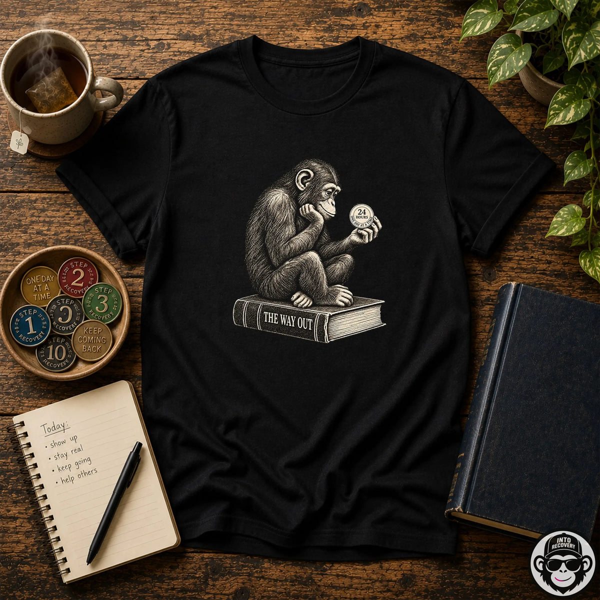 Monkey Pondering Recovery T‑Shirt Into Recovery