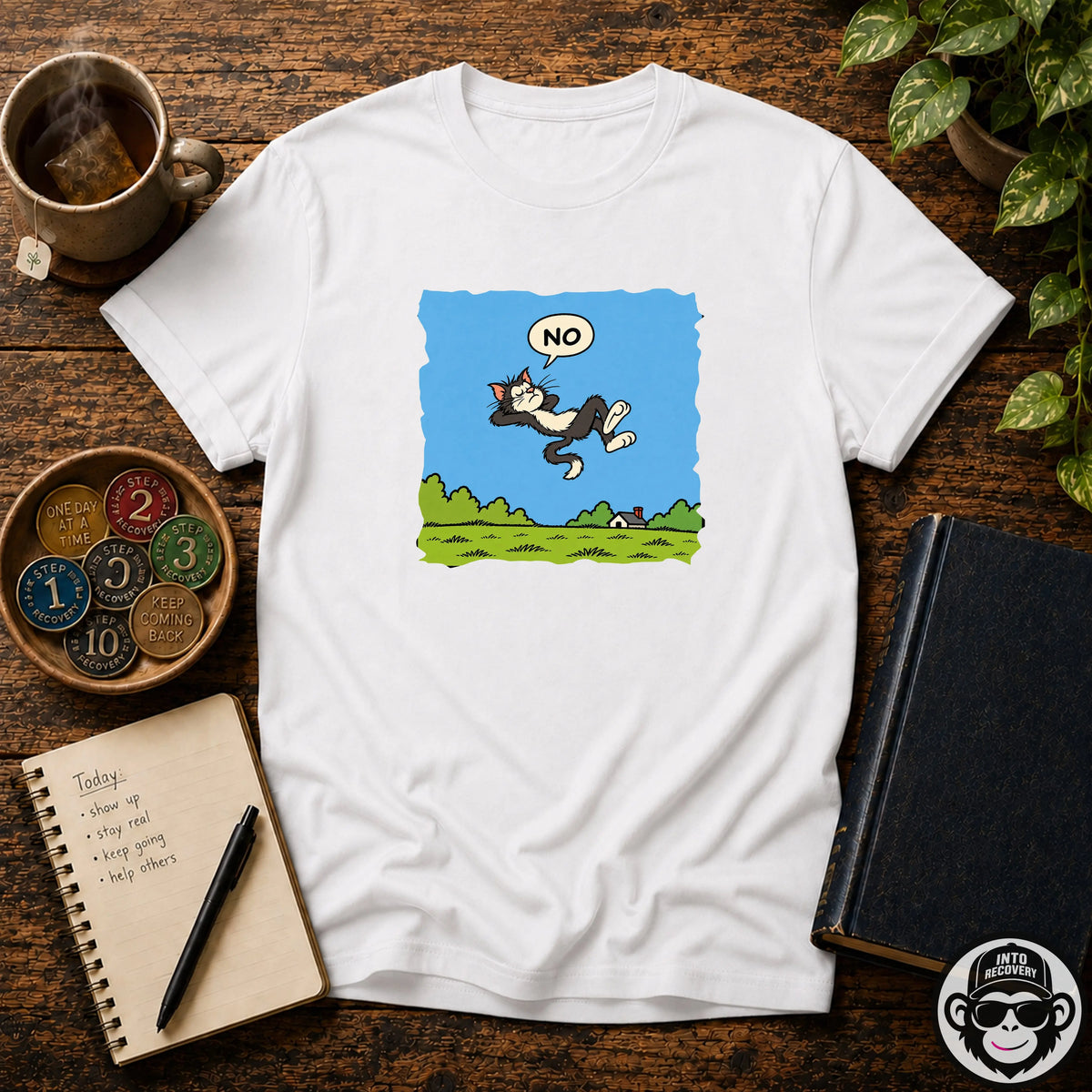 Existential Cat Pondering - Premium Cotton T-Shirt Into Recovery